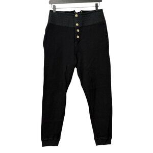 Bassike Black Waffle Knit Jogger Pants Button Up Cotton Lace-Up Tie Back Size S